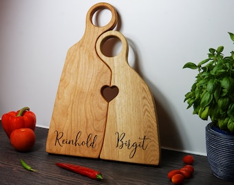 Figurines de planche à découper avec cœur personnalisées à partir de différents types de bois Cadeau de mariage, cadeau de couple pour la Saint-Valentin, cadeau de fête des mères