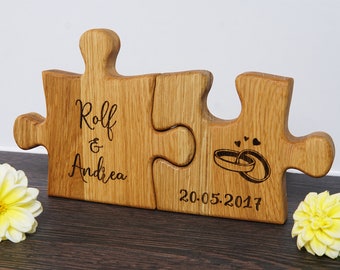 Wedding puzzle personalized from different types of wood Wedding gift, couple gift for Valentine&#39;s Day, wedding anniversary