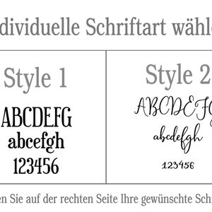 May include: Two font styles are shown, labeled "Style 1" and "Style 2".  The first style is a sans-serif font, while the second style is a cursive font.  Both styles show the alphabet in uppercase and lowercase, as well as the numbers 1 through 6.