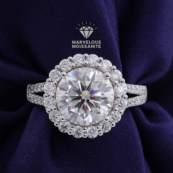 Diamond Halo Split Shank Engagement Ring Mounting in 14k White Gold -  Richard Cannon Jewelry