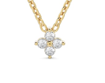 Diamond Clover Necklace, 14k Gold Clover Necklace, Diamond Necklace for Woman, Gift for her, Bridesmaid Gift,Anniversary GiftChristmas Sale