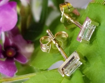 Baguette Diamond Studs in Solid Gold