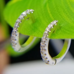 Diamond Huggie Hoop Earring 15mm in 14k Solid Gold, Natural Diamond Hoop Earring , Best Friend Gift ,Wedding Gift,Personalized Gifts for Her