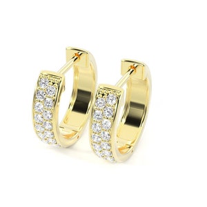 Solid Gold Hoops Earrings, Gold Huggies, Pave Huggies Earring,Small Hoop Earrings