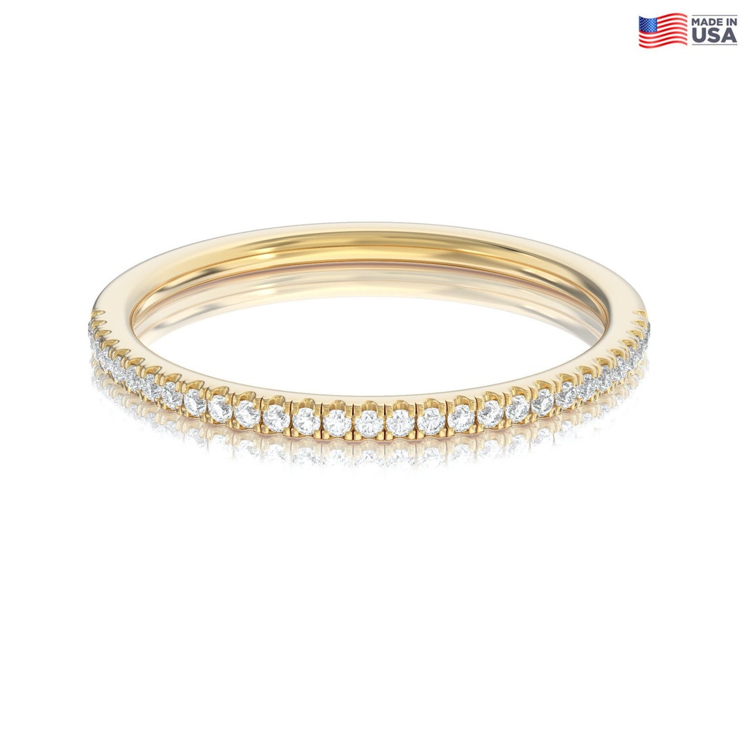 14K Gold Half Eternity Diamond Wedding Band, Stackable Ring - Etsy