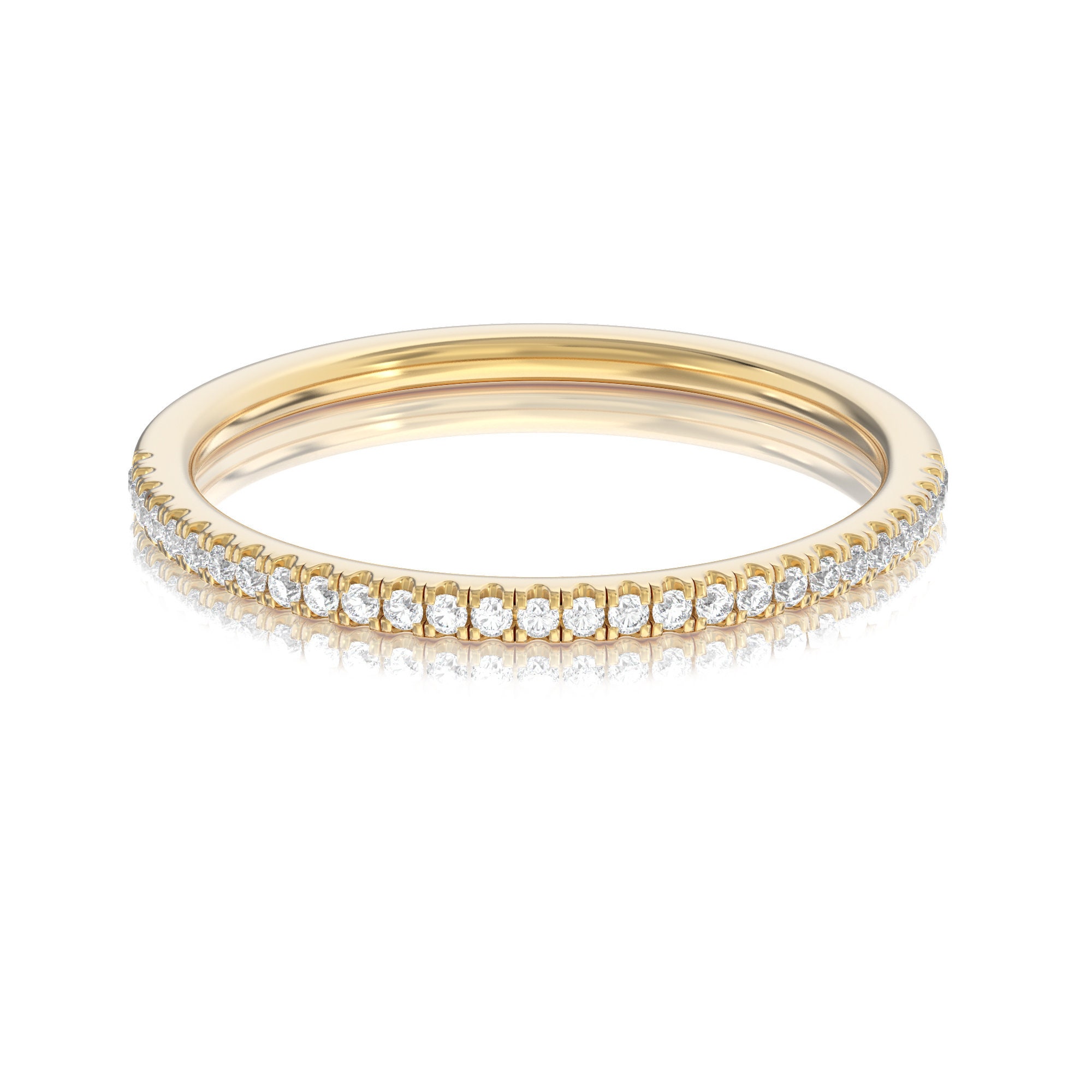 14K Gold Half Eternity Diamond Wedding Band, Stackable Ring - Etsy