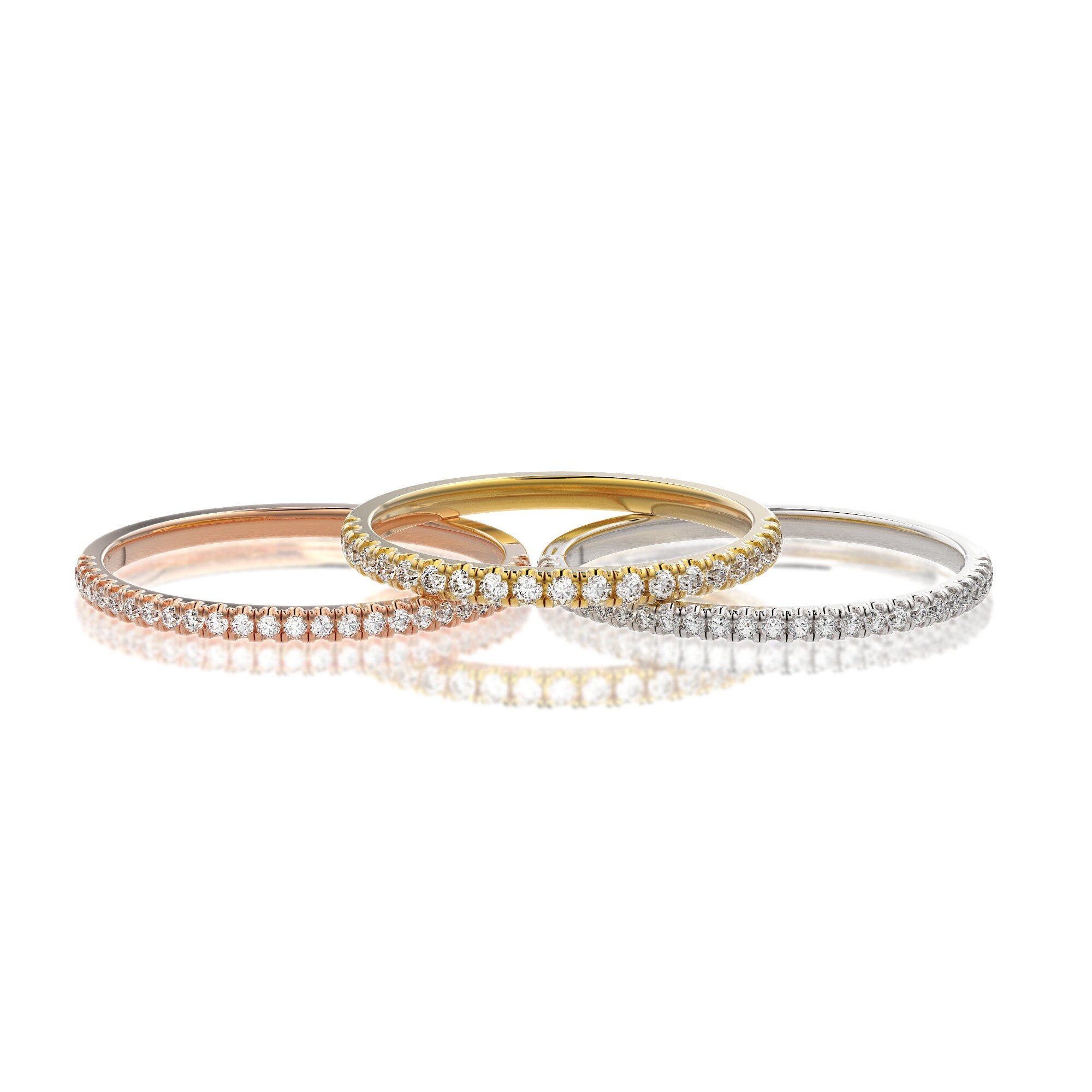 14K Gold Half Eternity Diamond Wedding Band, Stackable Ring - Etsy