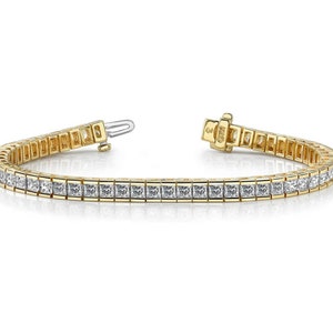 Diamond Tennis Bracelet, Princess Cut 14K Gold Diamond Tennis Bracelet,Genuine Natural Diamond Bracelet,White Diamond Bracelet,Gifts for her