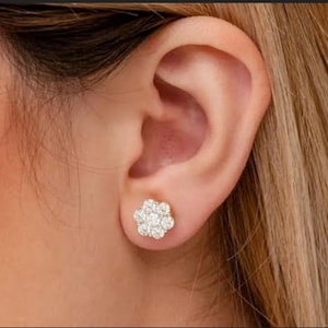 Cluster Flower Diamond Earrings, Flower Earrings Studs, Cluster Diamond Earrings