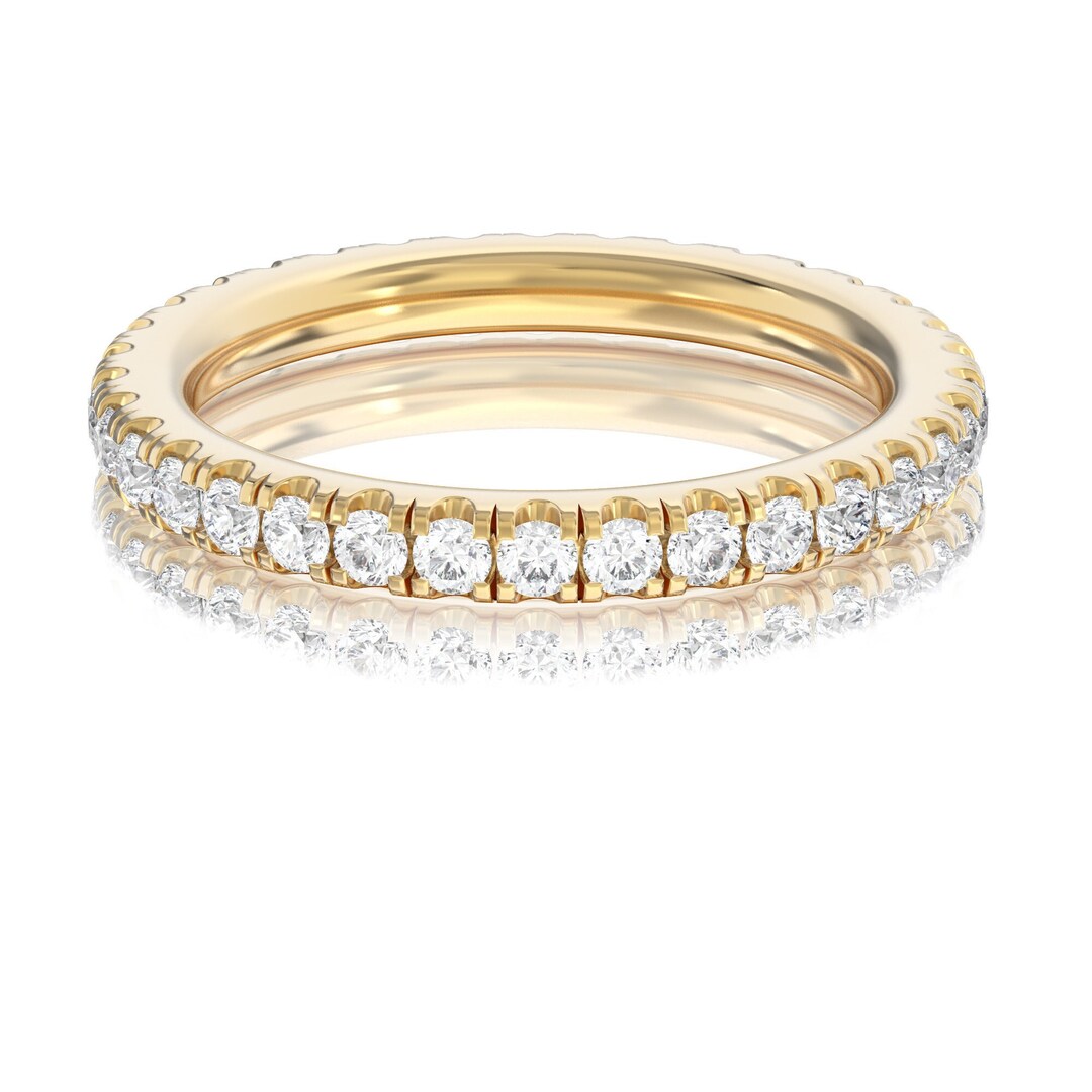 14k Gold Diamond Eternity Ring, Handmade Wedding Band - Etsy