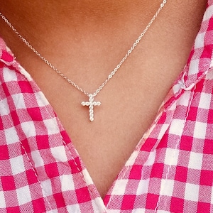 Diamond Cross Necklace Solid Gold Handmade Jewelry Gift