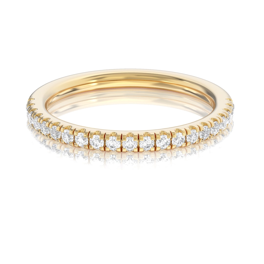 14k Gold Half Eternity Diamond Ring, Stackable Band - Etsy