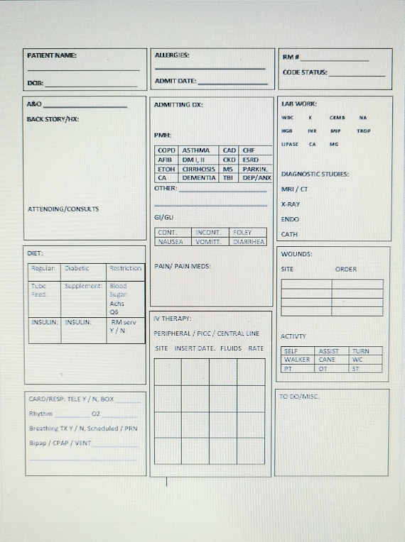nurse report sheet for sale