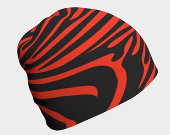 Bright Red Zebra Beanie