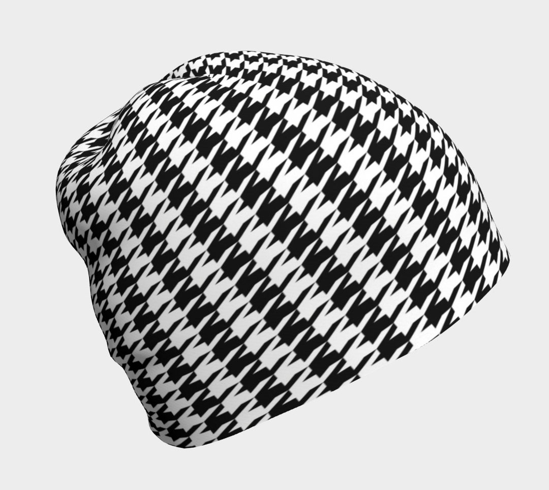 Black and White Hounds Tooth Beanie Etsy