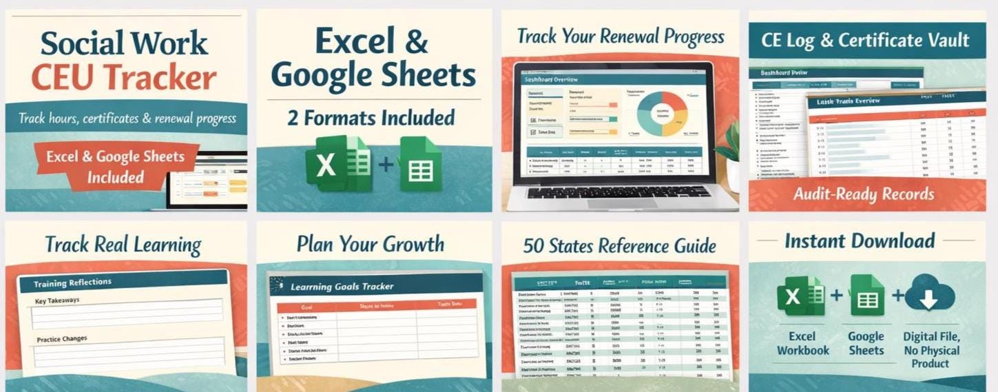 Social Work CEU Tracker Spreadsheet, License Renewal Log, Digital ...