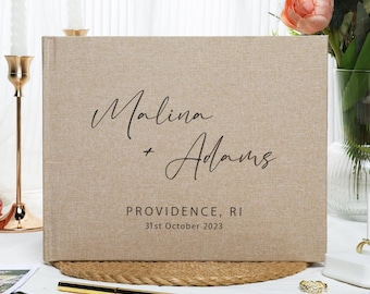 Personalized Linen Wedding Guest Book, Engagement Reception Sign Book, Bridal Shower Guest Book, Minimalist Guestbook Polaroid Photo Album