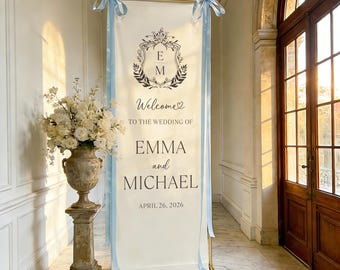 Placa de boas-vindas para casamento, placa de linho personalizada para casamento, placa de boas-vindas em tecido, placa personalizada para cerimônia de casamento, presente de casamento boho, placa de noivado