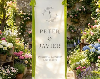 Placa de linho personalizada para casamento, placa de boas-vindas para eventos, placa de lona para casamento, placa de tecido de boas-vindas para cerimônia e recepção, chá de panela