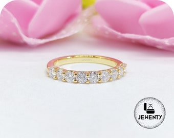 Unique U-Shape Prong Set Wedding Band, Round Brilliant Cut Moissanite Matching Band, Half Eternity Stackable Engagement Band, Proposal Ring