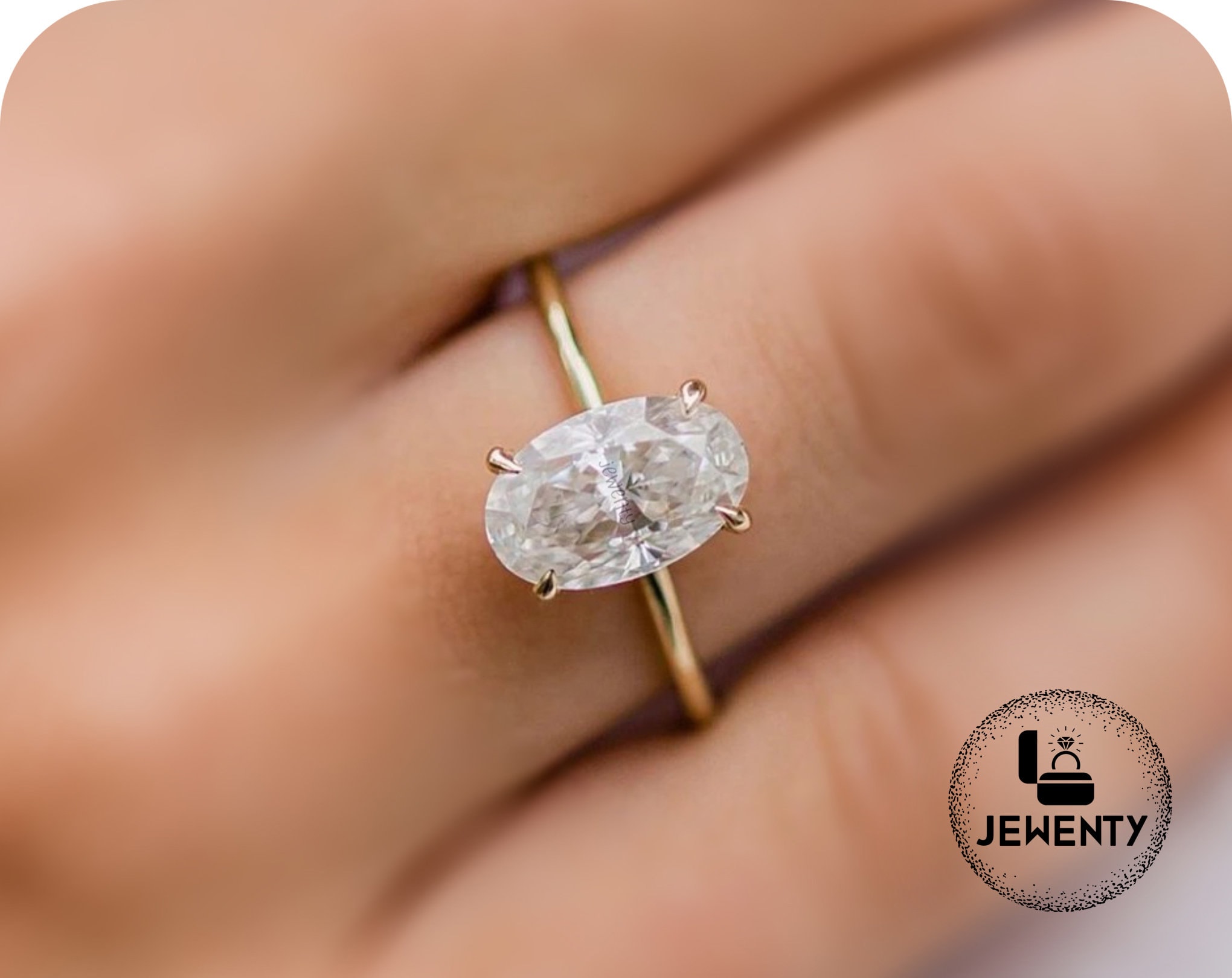 4 claw Prong Set 3.15 CT Oval Cut Moissanite Engagement Ring