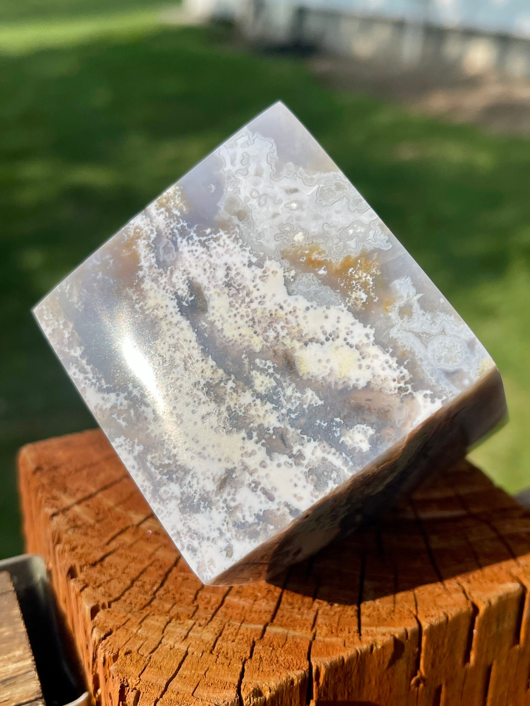 DRUZY Self Standing Ocean Jasper Cube / Floating Blue OJ Cube Etsy