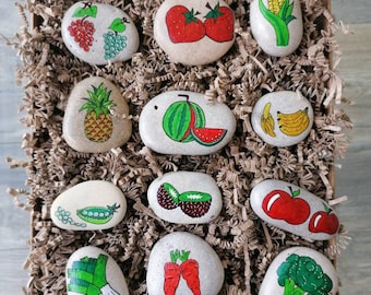 Fruit and Vegetable Stones - Mud Kitchen Toy - Cooking Mud Kitchen Food - Fruit and Veg - Mud Kitchen Accessories - Plastic Free Play Summer