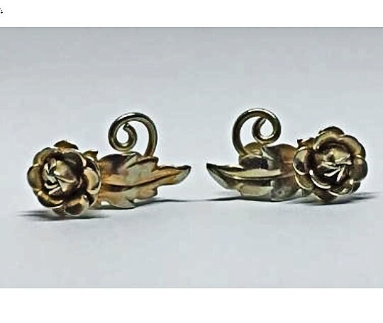 Vintage Gold Tone Rose With Leaves Screw Back Earrings - Etsy