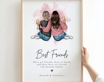 Personalised Best Friends Print, Custom Best Friend Gift, Friendship Wall Art, Bestie Birthday Gift, Friends Become Family Print