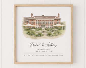 Custom Wedding Venue Print, Watercolor Venue Illustration, Personalised Wedding Gift, Wedding Location Portrait, Anniversary Gift