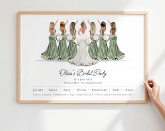 Personalised Bridal Party Print, Bridesmaid Gift, Wedding Party Portrait, Custom Bridesmaid Print, Bridal Party Illustration, Bride Tribe