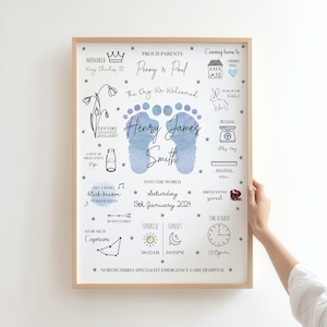 The Day You Were Born Print, Birth Stats Print, New Baby Gift ,Nursery Decor, Christening Gift, New Baby, Child Gift, Personalised Print Blue