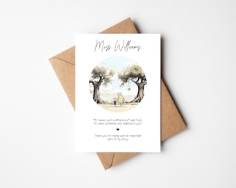 Personalized Teacher Thank You Card: Winnie the Pooh Quote (5x7 Inch)