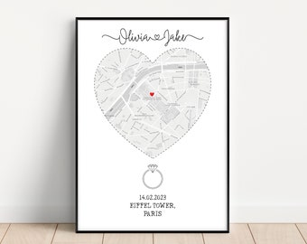Engagement gift for couples, Engagement Print, map of engagement, Couples Gift, gift for her, gift for him,  Engagement Gifts