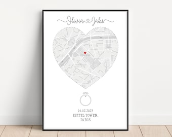 Engagement gift for couples, Engagement Print, map of engagement, Couples Gift, gift for her, gift for him,  Engagement Gifts