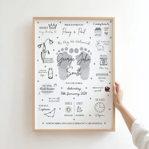 The Day You Were Born Print, Birth Stats Print, New Baby Gift ,Nursery Decor, Christening Gift, New Baby, Child Gift, Personalised Print Gray