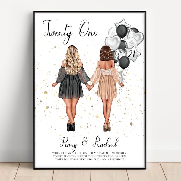 21st Birthday Gift for Her, Best Friend Present, 21st Birthday Gift, Personalised Birthday Gift, Best Friend Print, 21st Birthday For Her