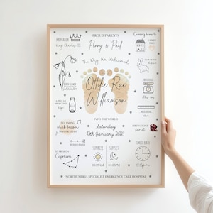 The Day You Were Born Print, Birth Stats Print, New Baby Gift ,Nursery Decor, Christening Gift, New Baby, Child Gift, Personalised Print Beige