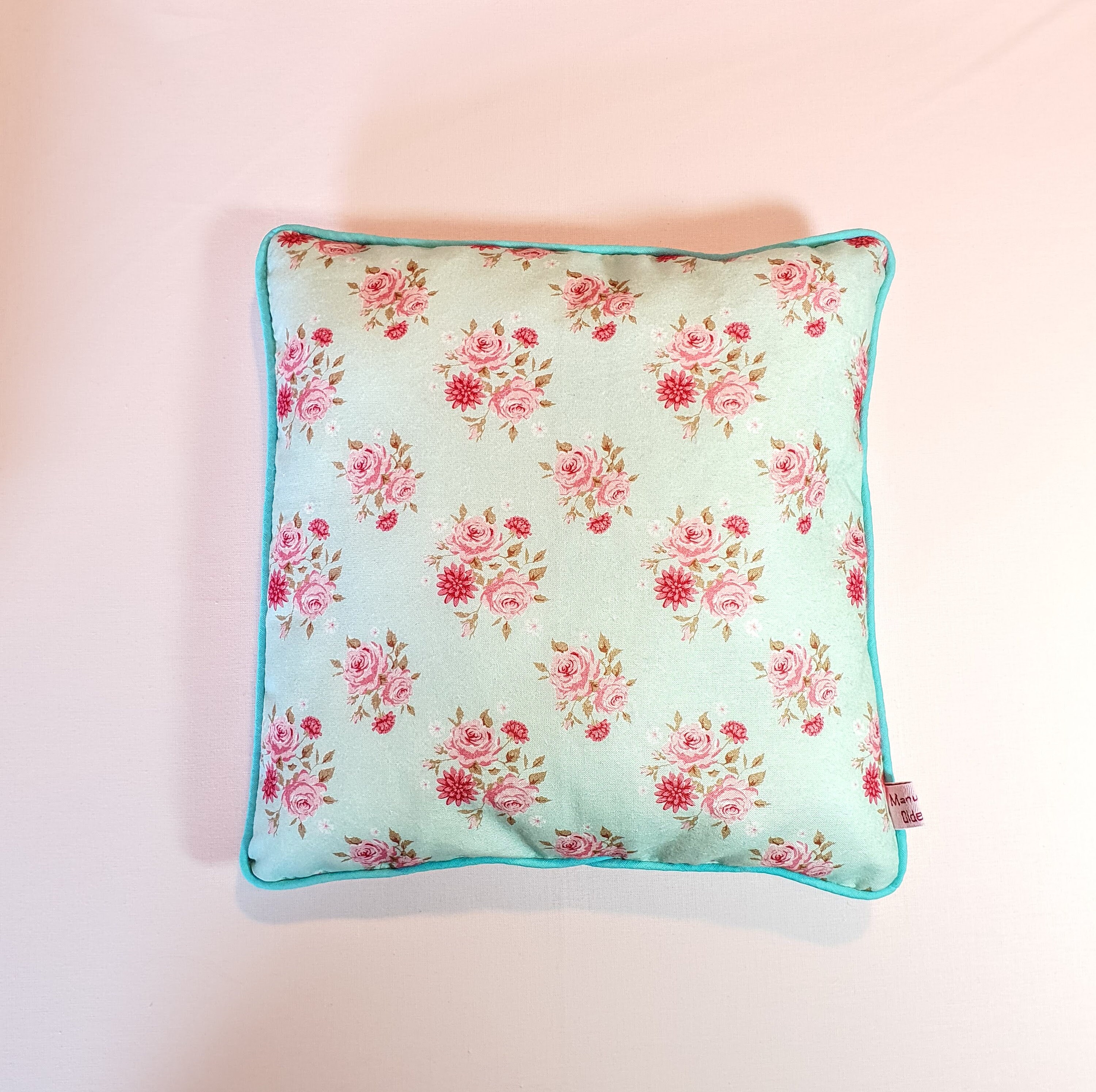 Small cute decorative pillow with roses 25 x 24 cm turquoise Etsy