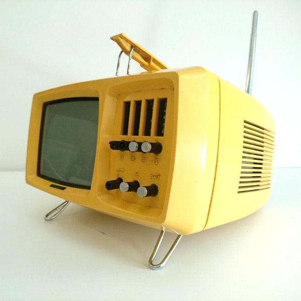 Mini-Vidi Space Age Design Vintage Mini Crt Television 1970s Yellow - Please Read Description!