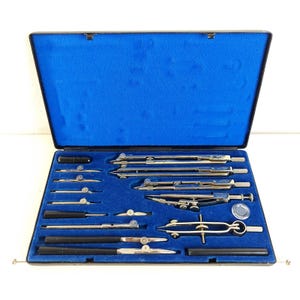 Vintage Metal Technical Drafting Compass Set - SPECTRUM IX P Hungary 1970s