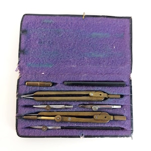 Kit de bússola de desenho técnico antigo MURILLO década de 1930 Hungria Europa