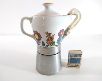 Porcelain Moka Pot, Stovetop Espresso Coffee Maker Vintage 1970s