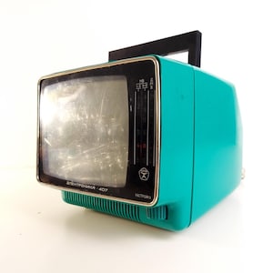 Vintage Mini CRT Tv Space Age Design Television USSR 1970s - Turquoise - Not working!