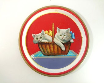 Bandeja de servicio retro vintage con gatos kitsch de los años 70