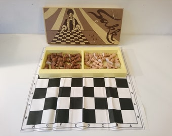 Vintage Retro Chess Set with Oilcloth Board - Made in Hungary, Europe 1970s