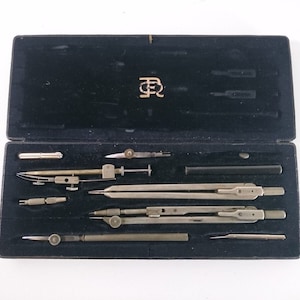 Kit de ferramentas de bússola antiga para elaboração técnica EO Richter & CO Pracision