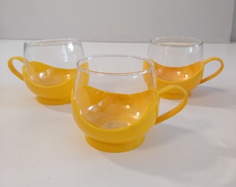 Vintage Space Age MELITTA Tea Mugs Glass Cups - Set of 3 - 1970s Germany