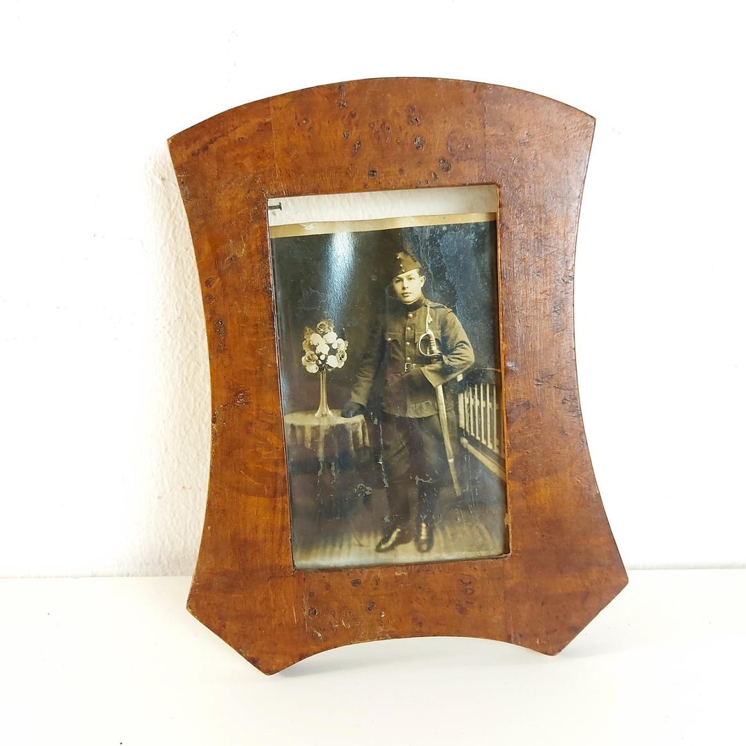 Vintage Wooden Picture Frame, Folk Art Nouveau, WWI Soilder Photo ...