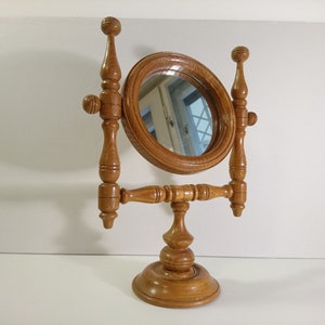 Vintage Wooden Rotatable Shaving Mirror Hungary Europe 1960s